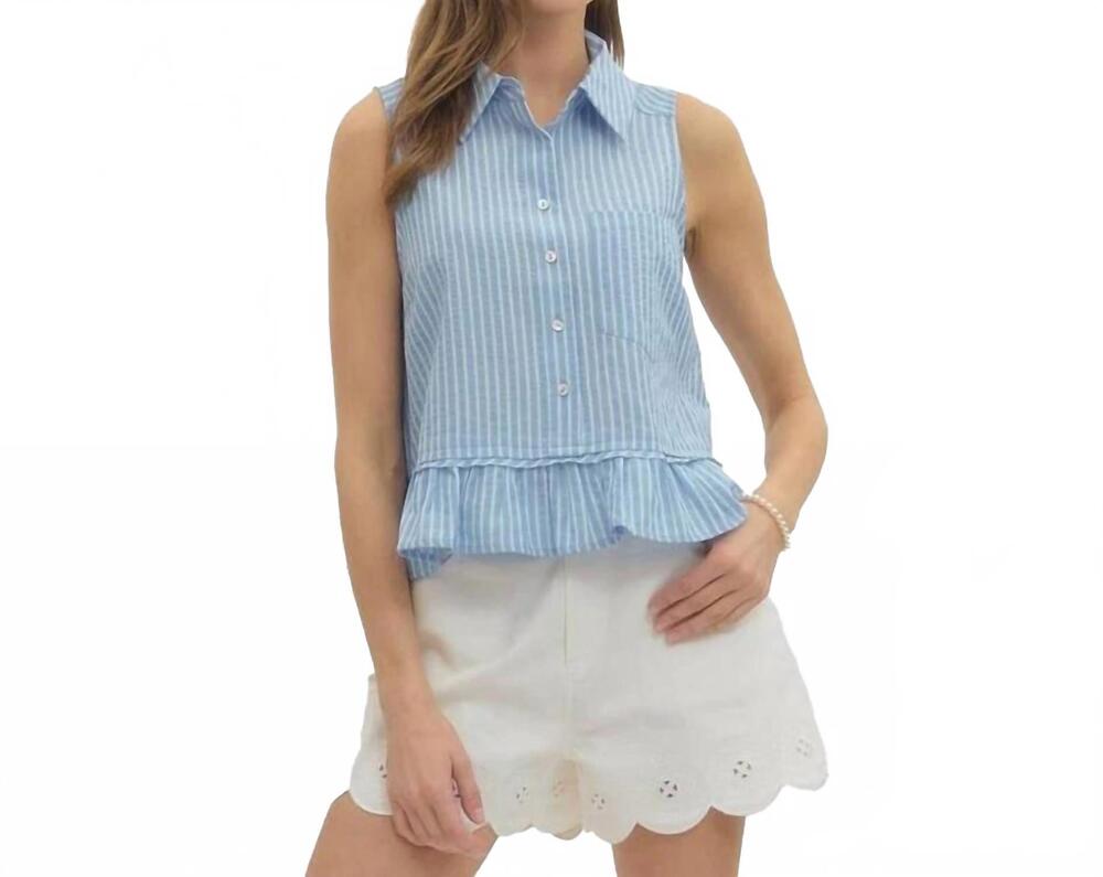 NEW ENTRO yacht club ruffle tank top in blue
